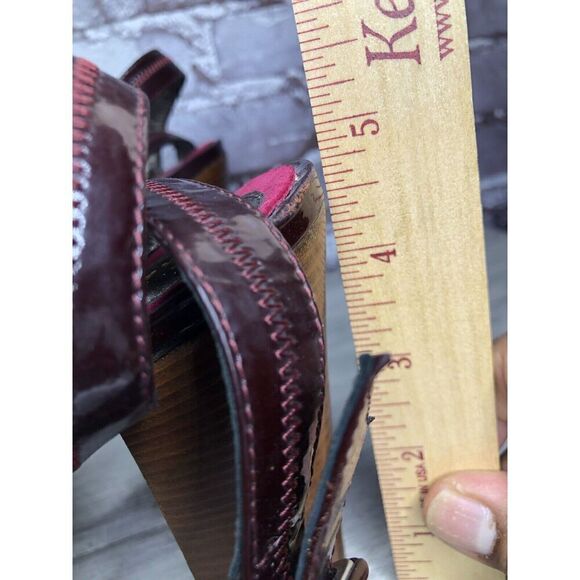 7 Seven For All Mankind Purple Patent Platform Sandals Heels Women Sz 37EU/6.5US - Picture 11 of 16